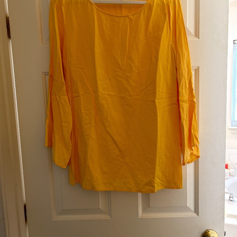 Yellow Linen Blend Shirt With Bell Sleeves-SizeXL
